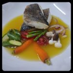 Aquanaria bass, pickled sauce and vegetables